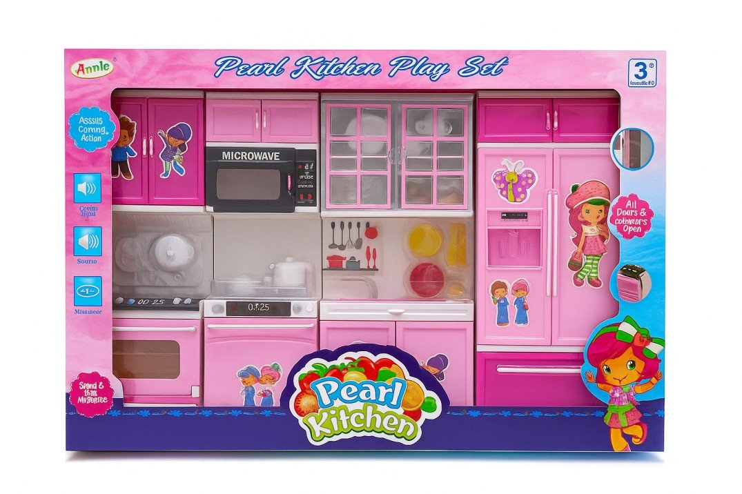 1 Pearl Kitchen Playset for Kids, Modern Mini Kitchen Pretend Play Toy Accessories Set.